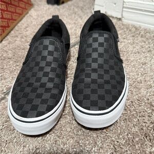 Vans Black and Gray Checkered Slip-On Shoes